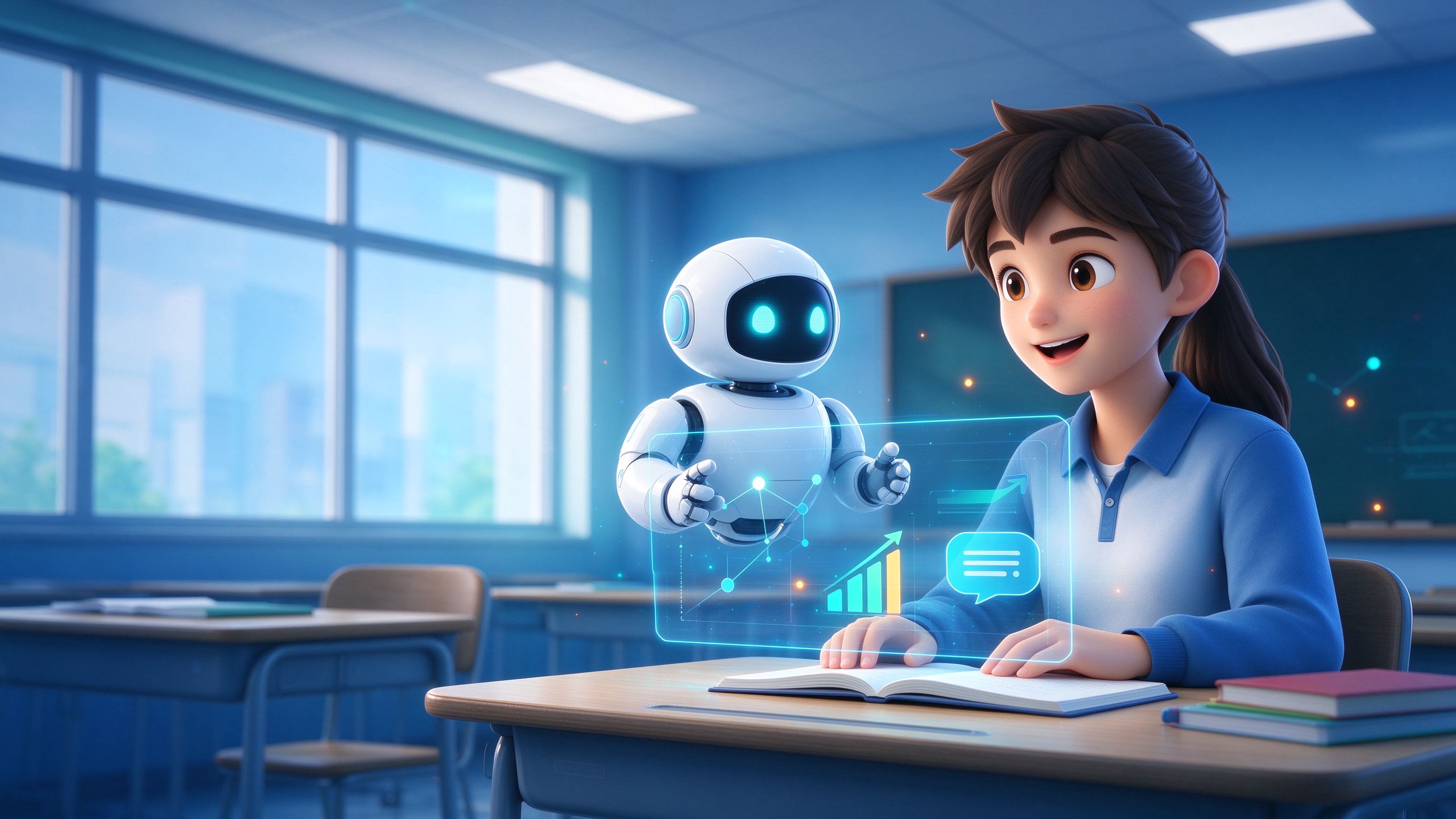 AI 助教陪伴学生学习的智慧课堂场景